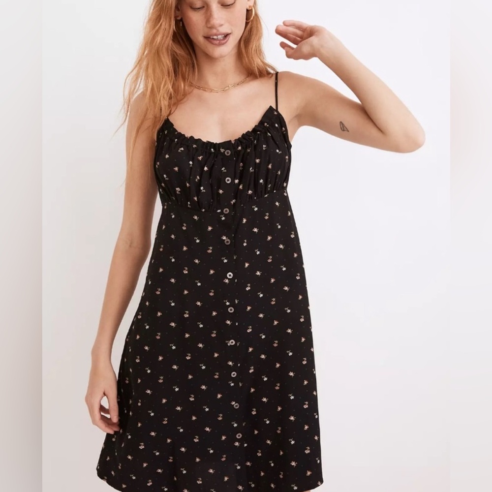 Madewell Black Floral Button-Down Dress